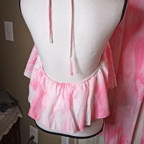 Shein Pink/ White Tie Dye Summer Cruise Outfit Strapless Top & Pants Sz. XL - Picture 4 of 6